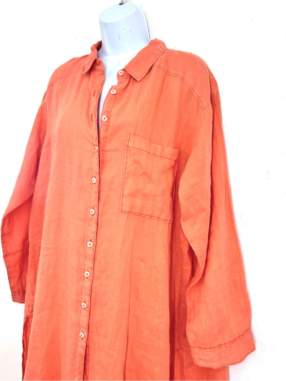 Anthropologie Button-down Linen Tunic Shirt Dress size L Coral Relaxed NWOT - Picture 6 of 13